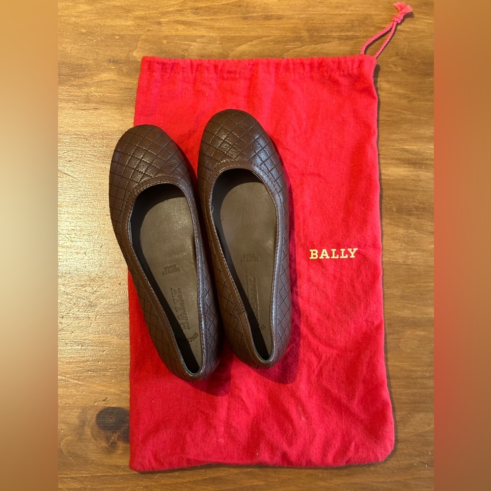BALLY - Chatel Brown Leather Quilted Ballet Flat - Sz 36.5 - Made in Italy